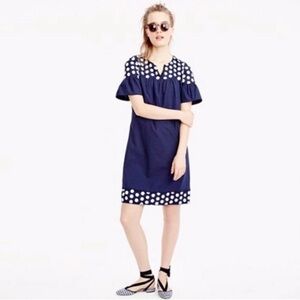 Jcrew Polka Dot Ruffle Sleeve Dress Navy Blue
